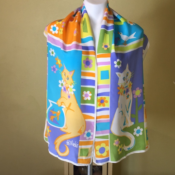 Bob Mackie Accessories - Bob Mackie Vintage Cats Silk Scarf/Wrap D-33